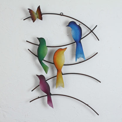 Friends of Summer Steel Wall Sculpture of Birds and a Butterfly from Mexico