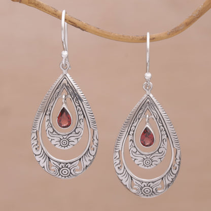 Gift of Flowers in Red Artisan Handmade Garnet 925 Sterling Silver Earrings