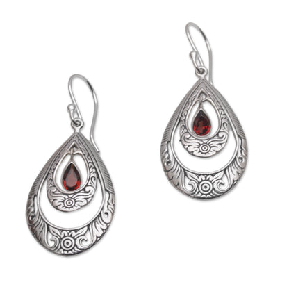 Gift of Flowers in Red Artisan Handmade Garnet 925 Sterling Silver Earrings