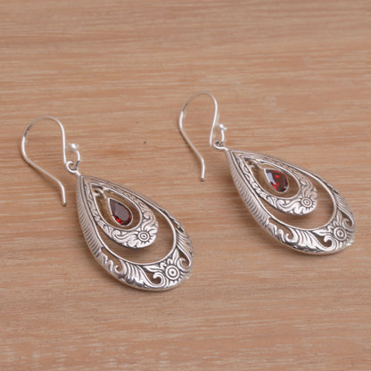 Gift of Flowers in Red Artisan Handmade Garnet 925 Sterling Silver Earrings