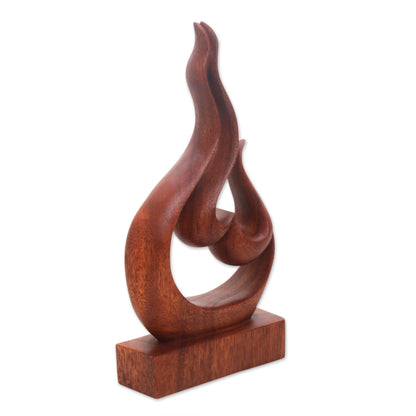 Lover's Passion Hand Carved Suar Wood Heart and Flame Abstract Sculpture