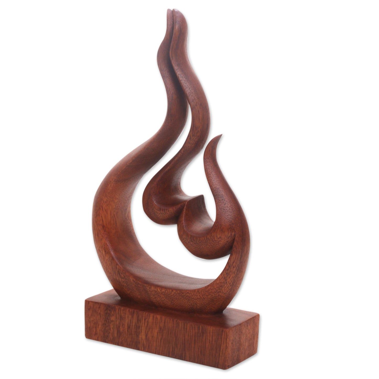 Lover's Passion Hand Carved Suar Wood Heart and Flame Abstract Sculpture