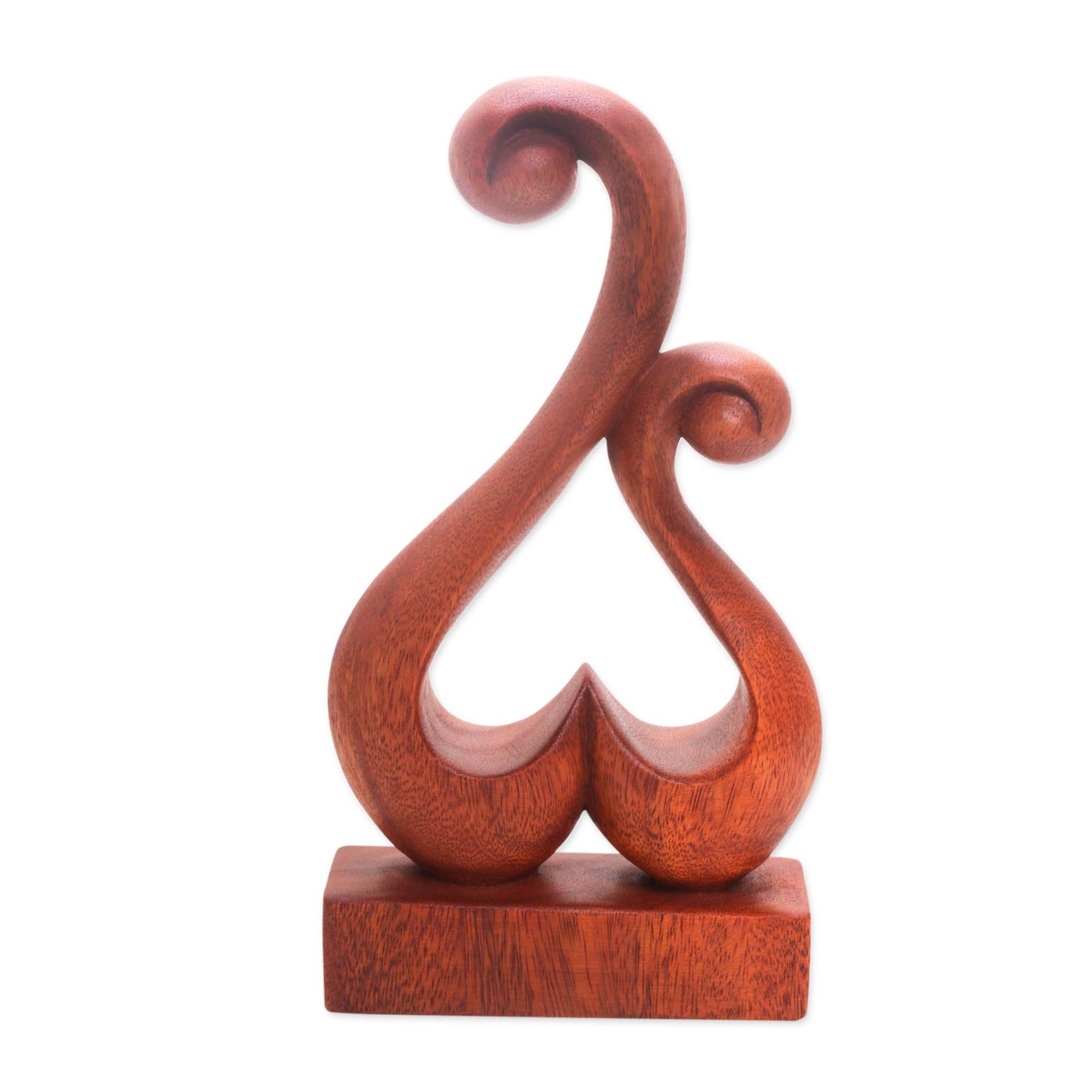 Lover's Bloom Hand Carved Suar Wood Abstract Heart Sculpture