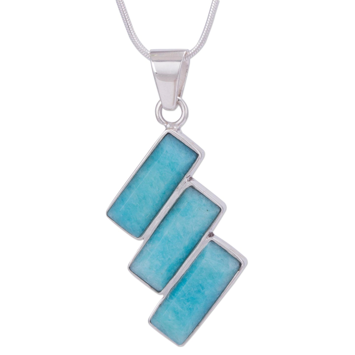 Distinguished Diagonals Fair Trade Modern Amazonite Necklace in Andean 925 Silver