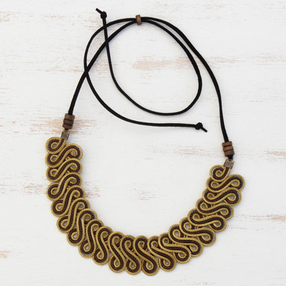 Winding Path Golden Grass Statement Necklace with Adjustable Cord