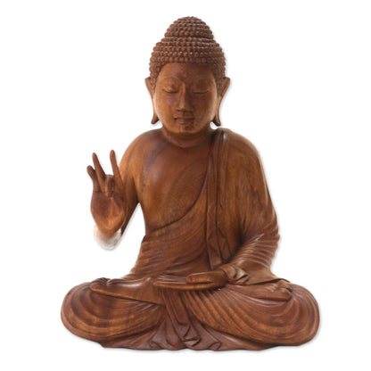 Buddha Peace Hand Crafted Balinese Suar Wood Buddha Meditation Statuette