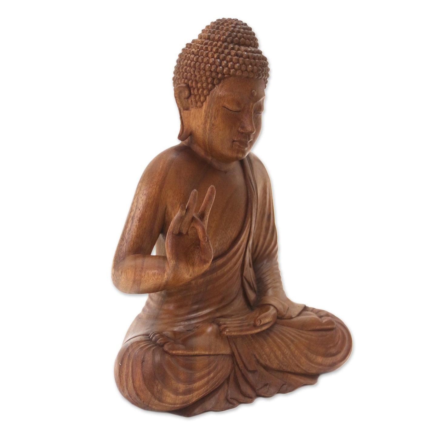 Buddha Peace Hand Crafted Balinese Suar Wood Buddha Meditation Statuette