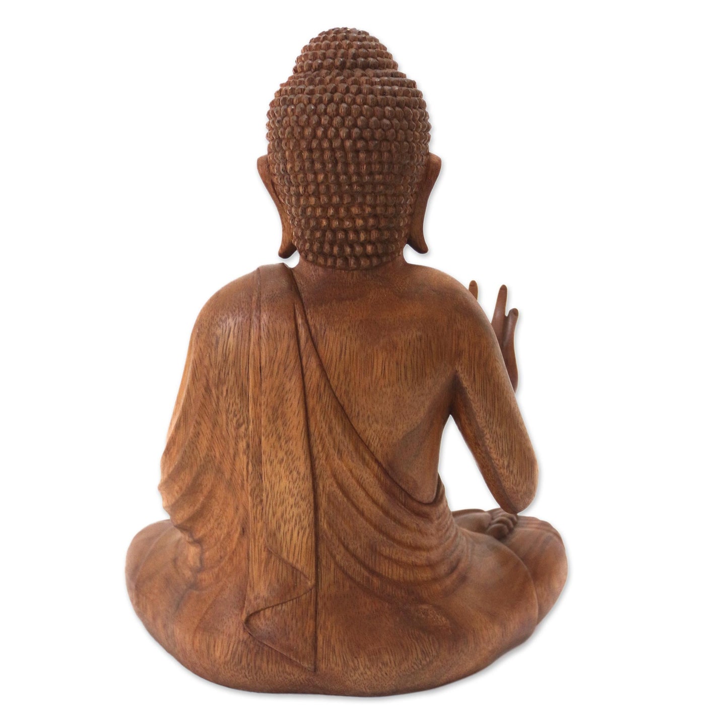 Buddha Peace Hand Crafted Balinese Suar Wood Buddha Meditation Statuette