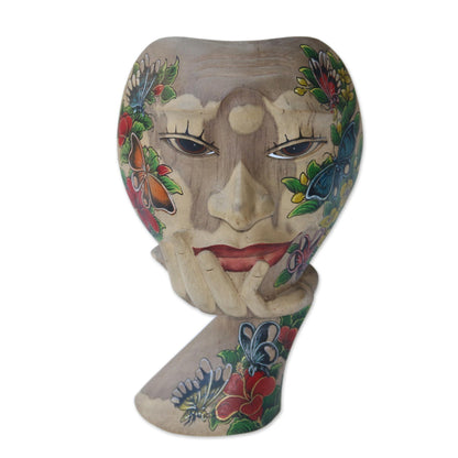 Butterfly Smile Hand Carved Hibiscus Wood Floral and Butterfly Mask