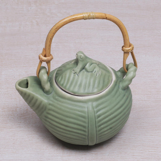 Banana Frog Hand Crafted Green Ceramic Frog Motif Teapot