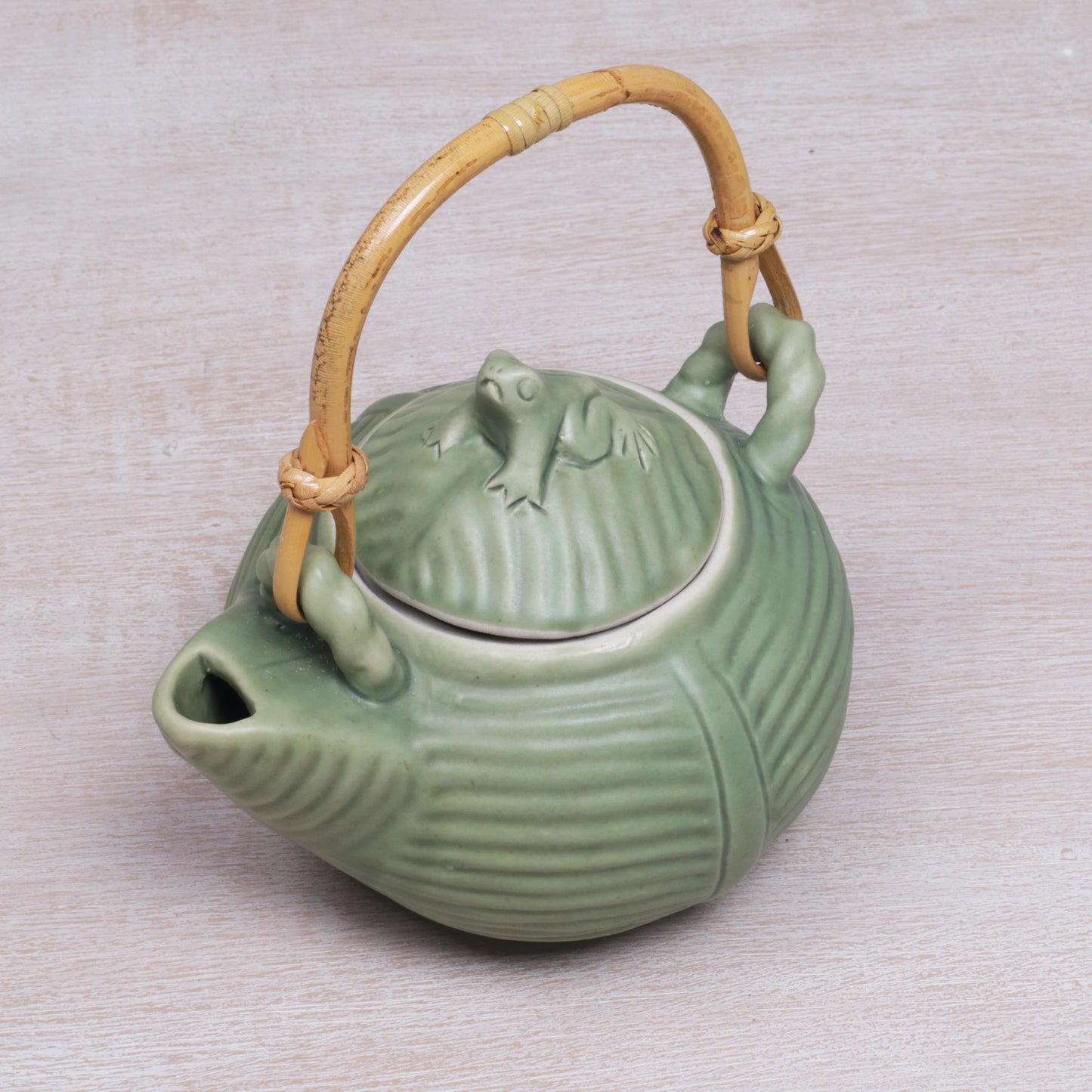 Banana Frog Hand Crafted Green Ceramic Frog Motif Teapot