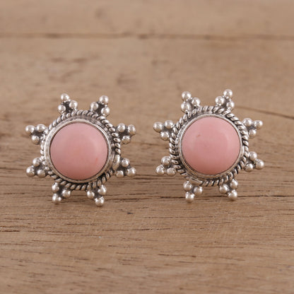 Starry-Eyed Star Shaped Pink Opal and Sterling Silver Button Earrings