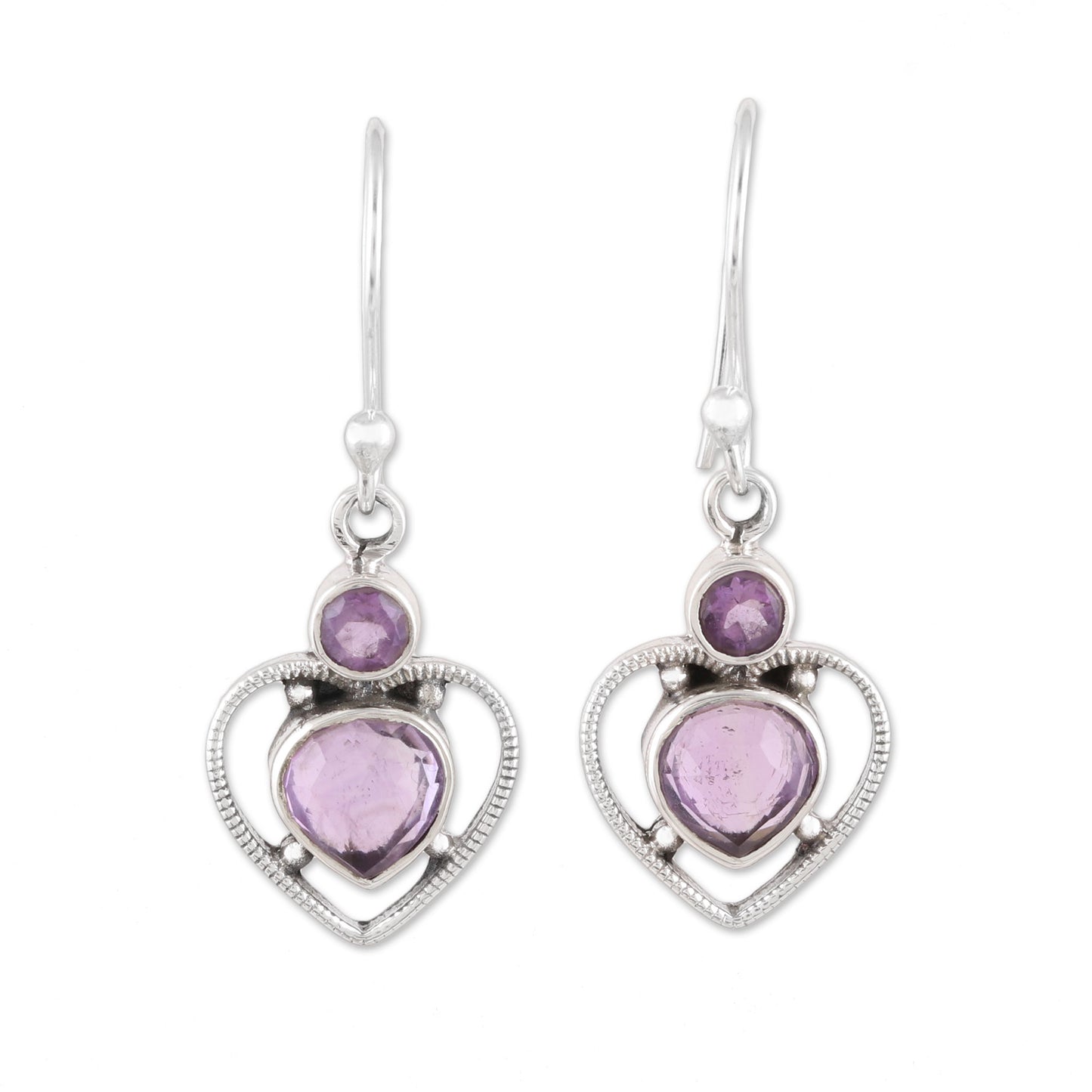 Lavender Heart Handmade 925 Sterling Silver Amethyst Heart Earrings