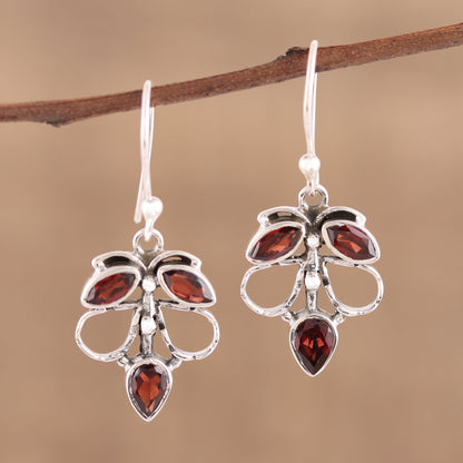 Burnt Leaves Handmade 925 Sterling Silver Garnet Autumn Leaf Earrings