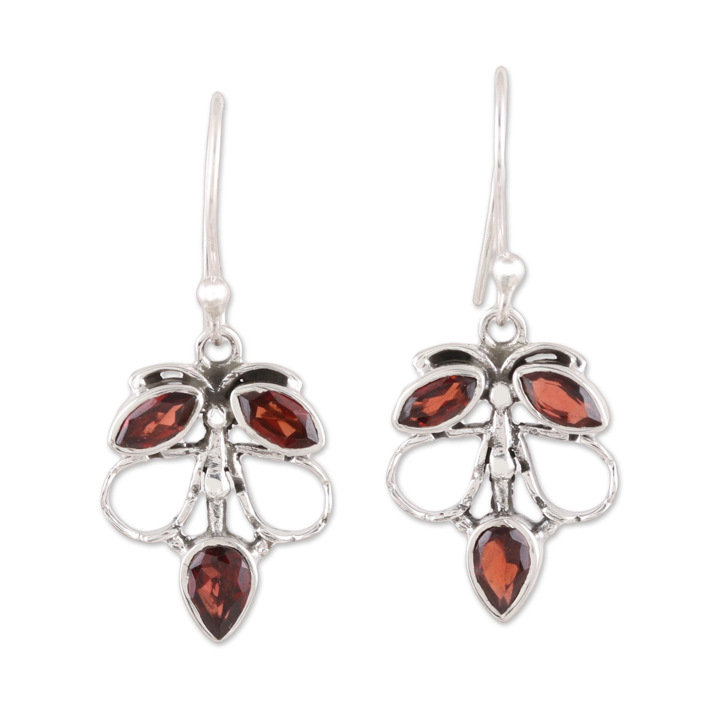 Burnt Leaves Handmade 925 Sterling Silver Garnet Autumn Leaf Earrings