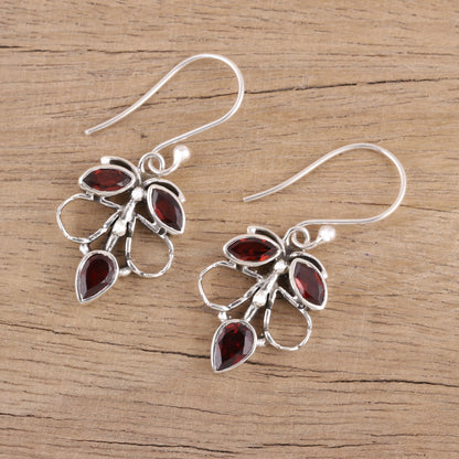 Burnt Leaves Handmade 925 Sterling Silver Garnet Autumn Leaf Earrings
