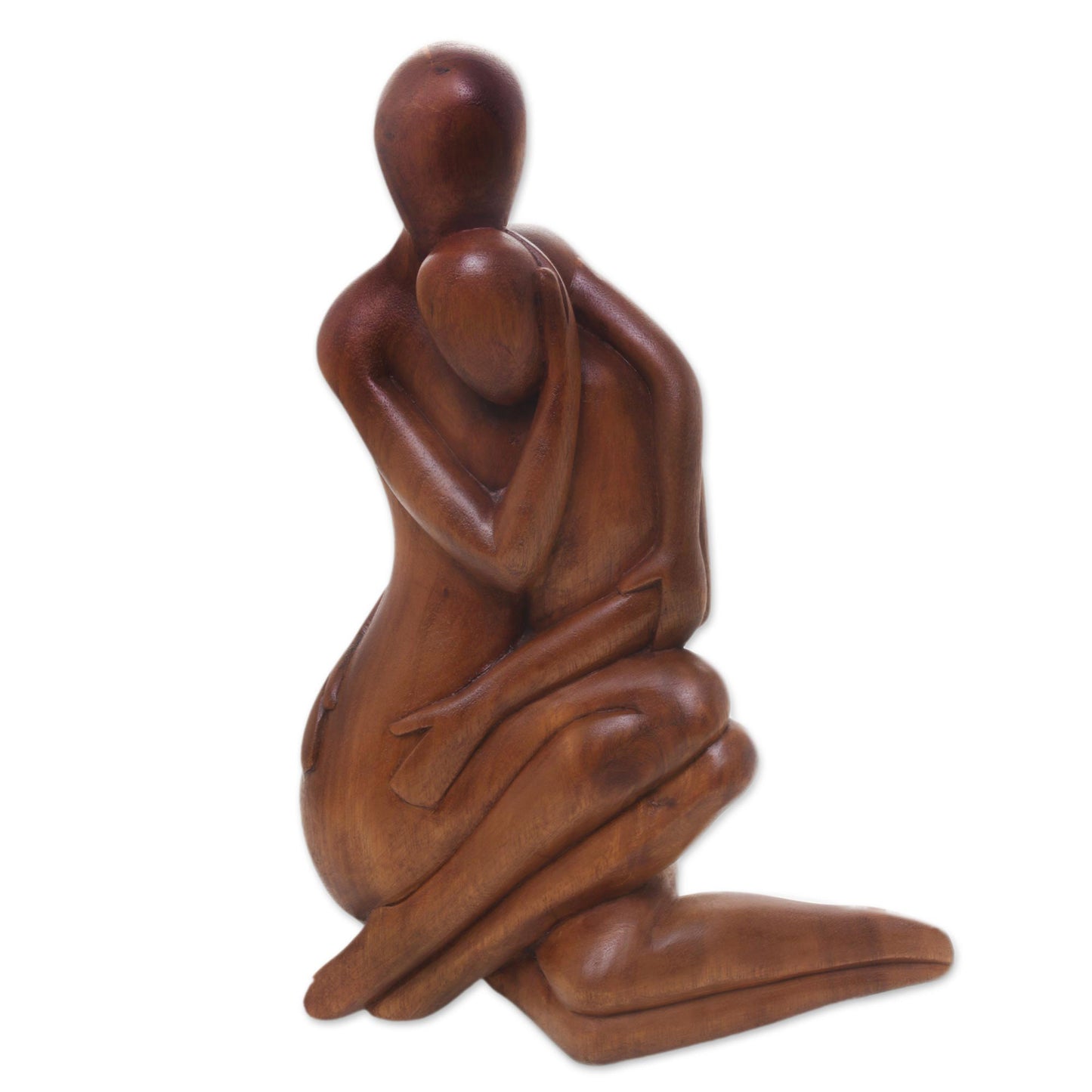 Mom's Love Never Ends Hand-Carved Romantic Suar Wood Sculpture from Bali