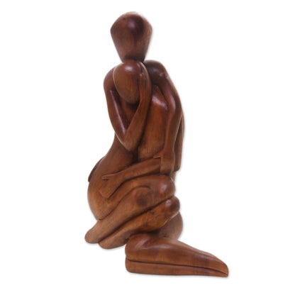 Mom's Love Never Ends Hand-Carved Romantic Suar Wood Sculpture from Bali