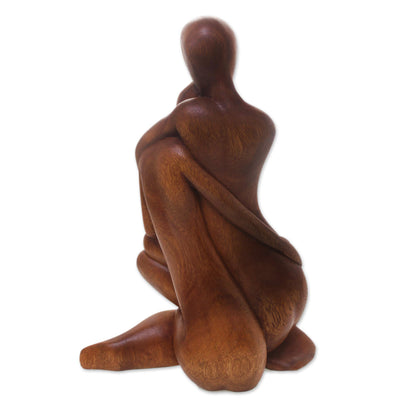 Mom's Love Never Ends Hand-Carved Romantic Suar Wood Sculpture from Bali