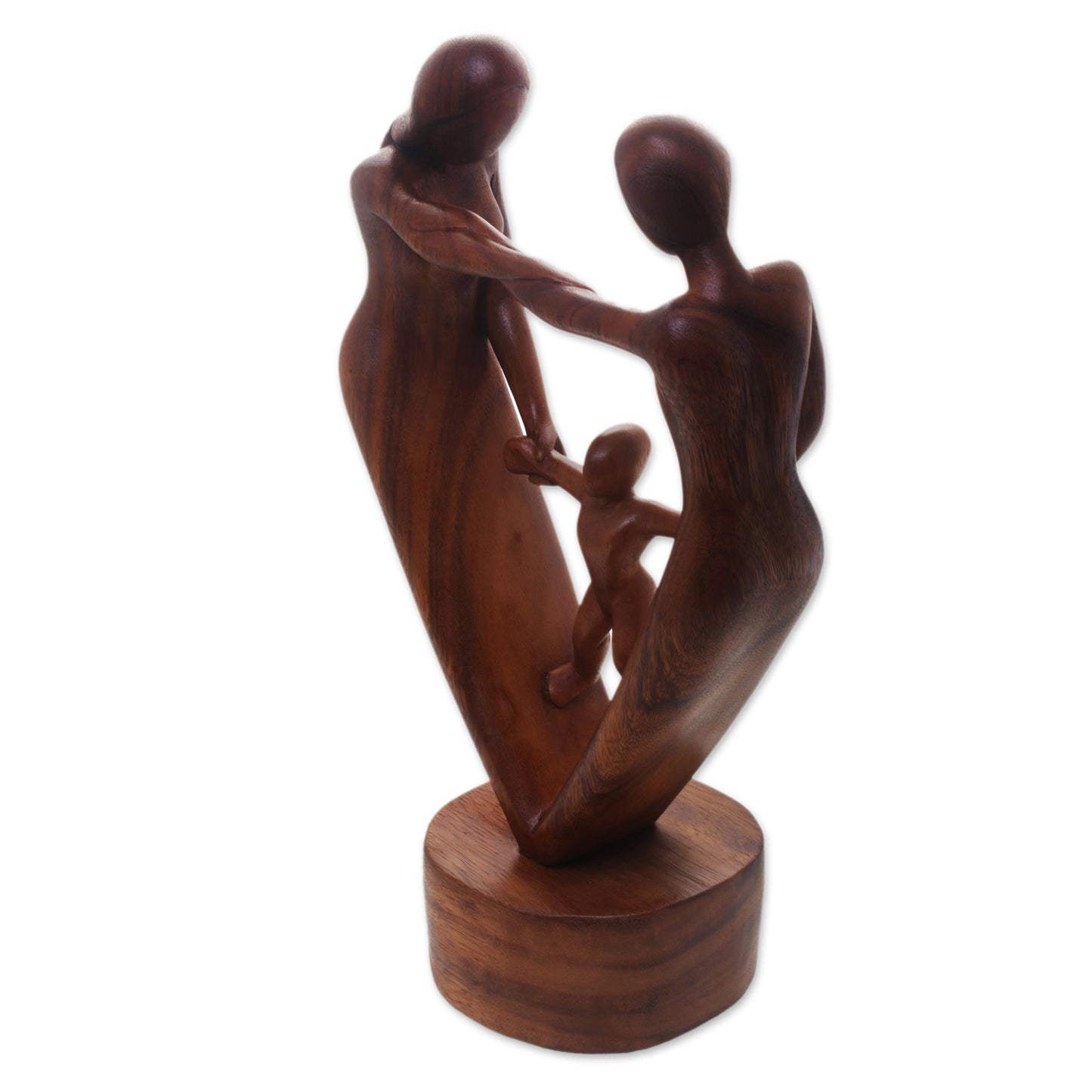 Our Blessing Hand-Carved Parents and Child Blessing Suar Wood Statuette