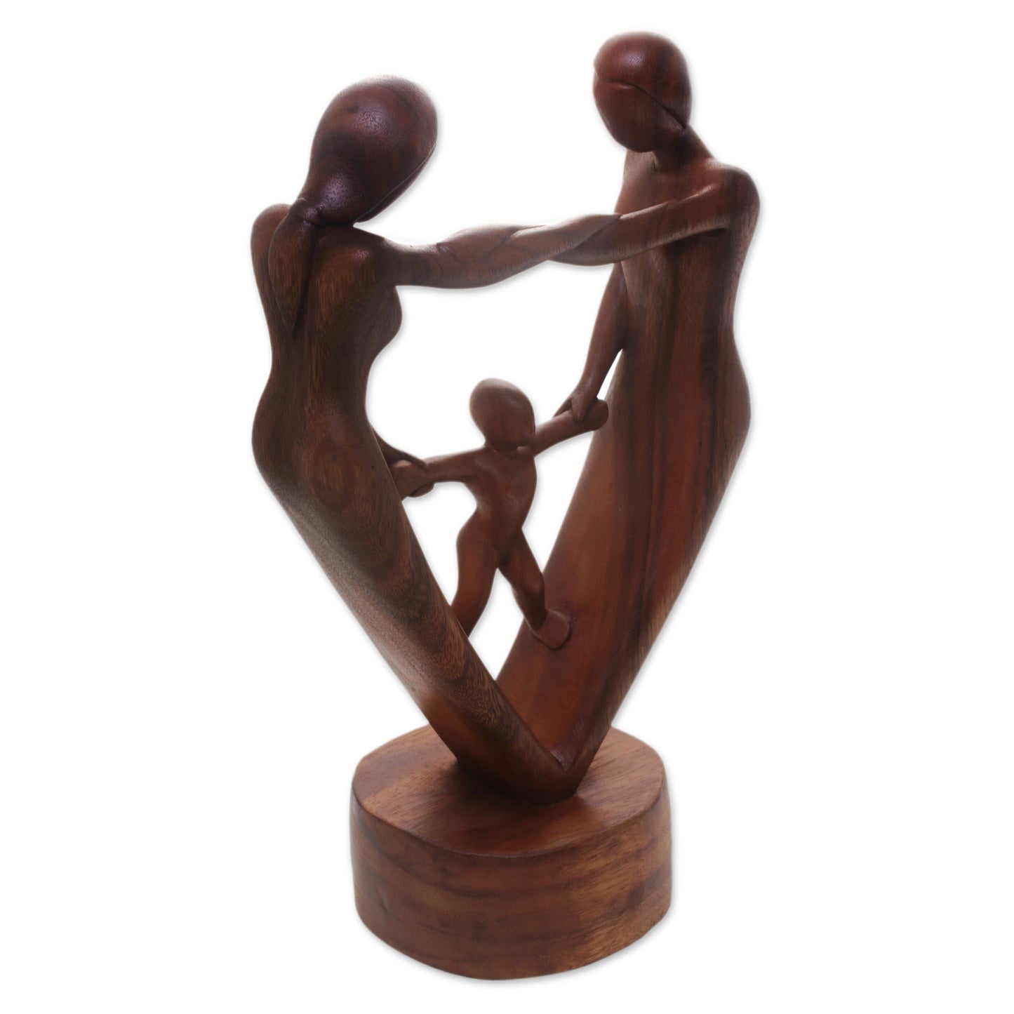 Our Blessing Hand-Carved Parents and Child Blessing Suar Wood Statuette