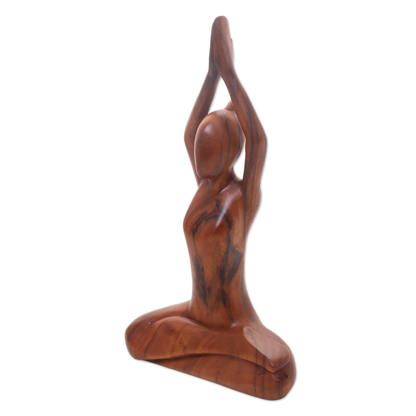 To the Sky Hand Carved Yoga Sitting Pose Suar Wood Sculpture