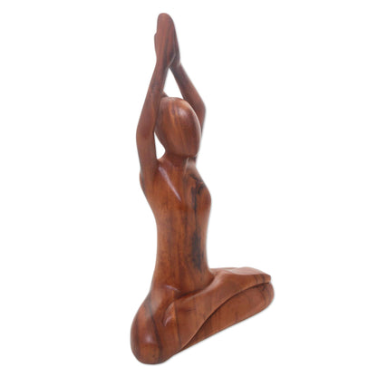 To the Sky Hand Carved Yoga Sitting Pose Suar Wood Sculpture