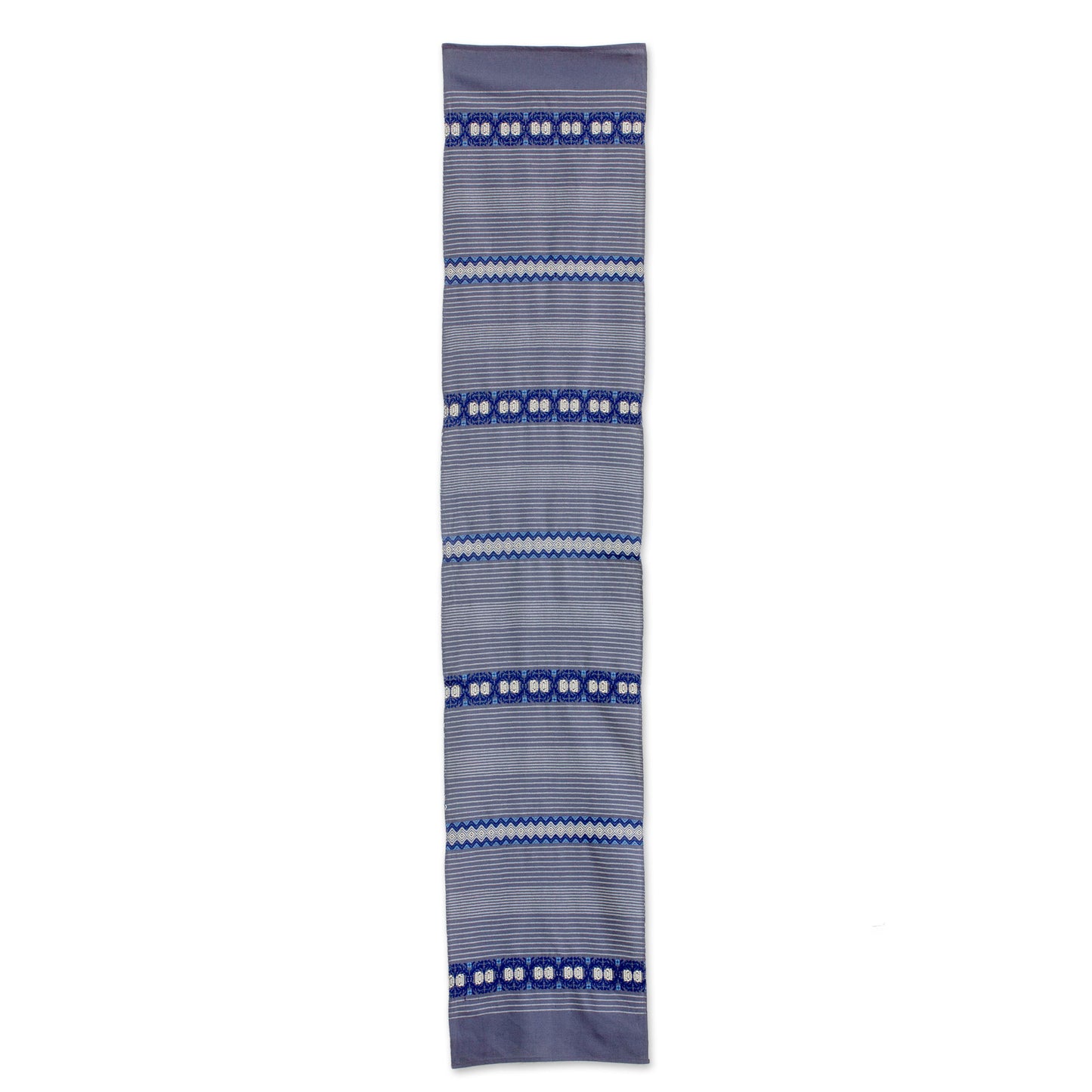 Striped Paths in Graphite Handwoven Striped Table Runner in Graphite from Guatemala