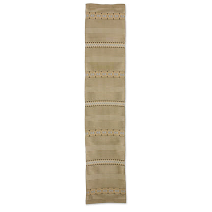 Striped Paths in Khaki Handwoven Striped Table Runner in Khaki from Guatemala