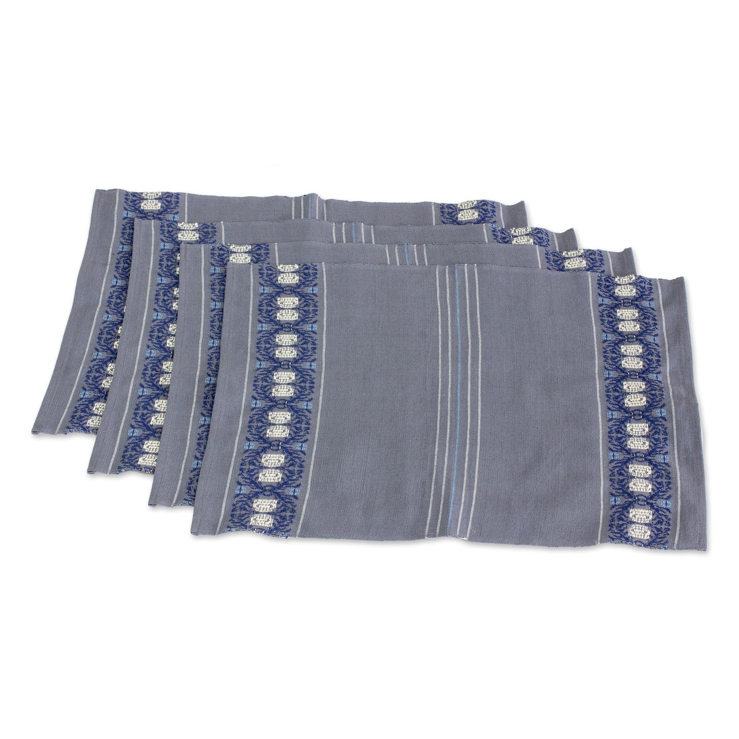 Striped Paths in Graphite Cotton Table Linen Set (4) in Graphite from Guatemala