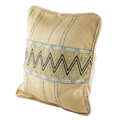 Zigzag Lines in Wheat Handwoven Cotton Cushion Cover in Wheat from Guatemala