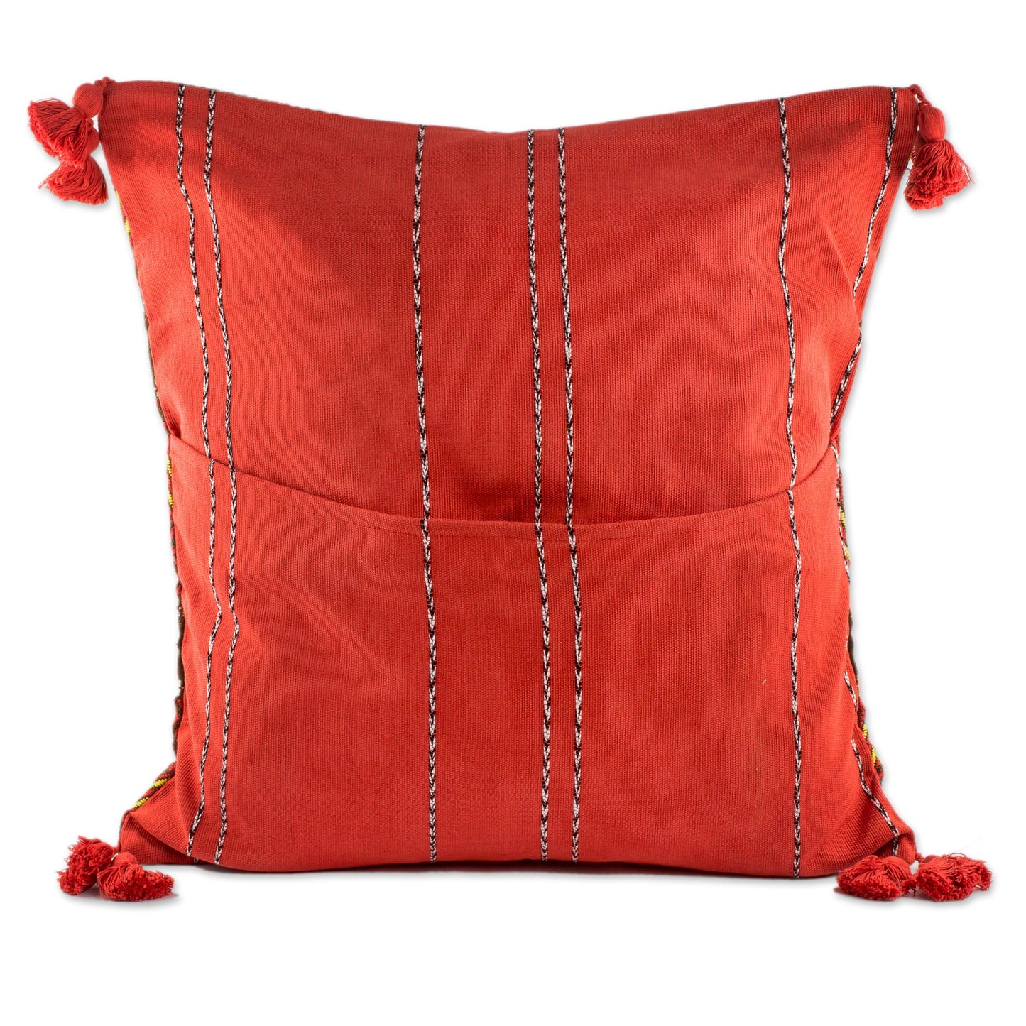 Zigzag Paths in Chestnut Zigzag Motif Cotton Cushion Cover in Chestnut from Guatemala
