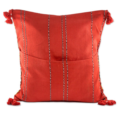Zigzag Paths in Chestnut Zigzag Motif Cotton Cushion Cover in Chestnut from Guatemala