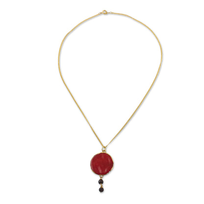 Autumn Red Rose Garnet and Gold Plated Natural Rose Petal Pendant Necklace