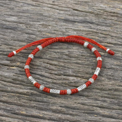 The Balance Red Unisex 950 Karen Silver Cord Beaded Bracelet