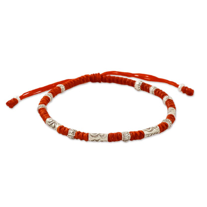 The Balance Red Unisex 950 Karen Silver Cord Beaded Bracelet