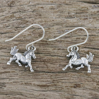 Galloping Stallions Sterling Silver Horse Dangle Earrings from Thailand