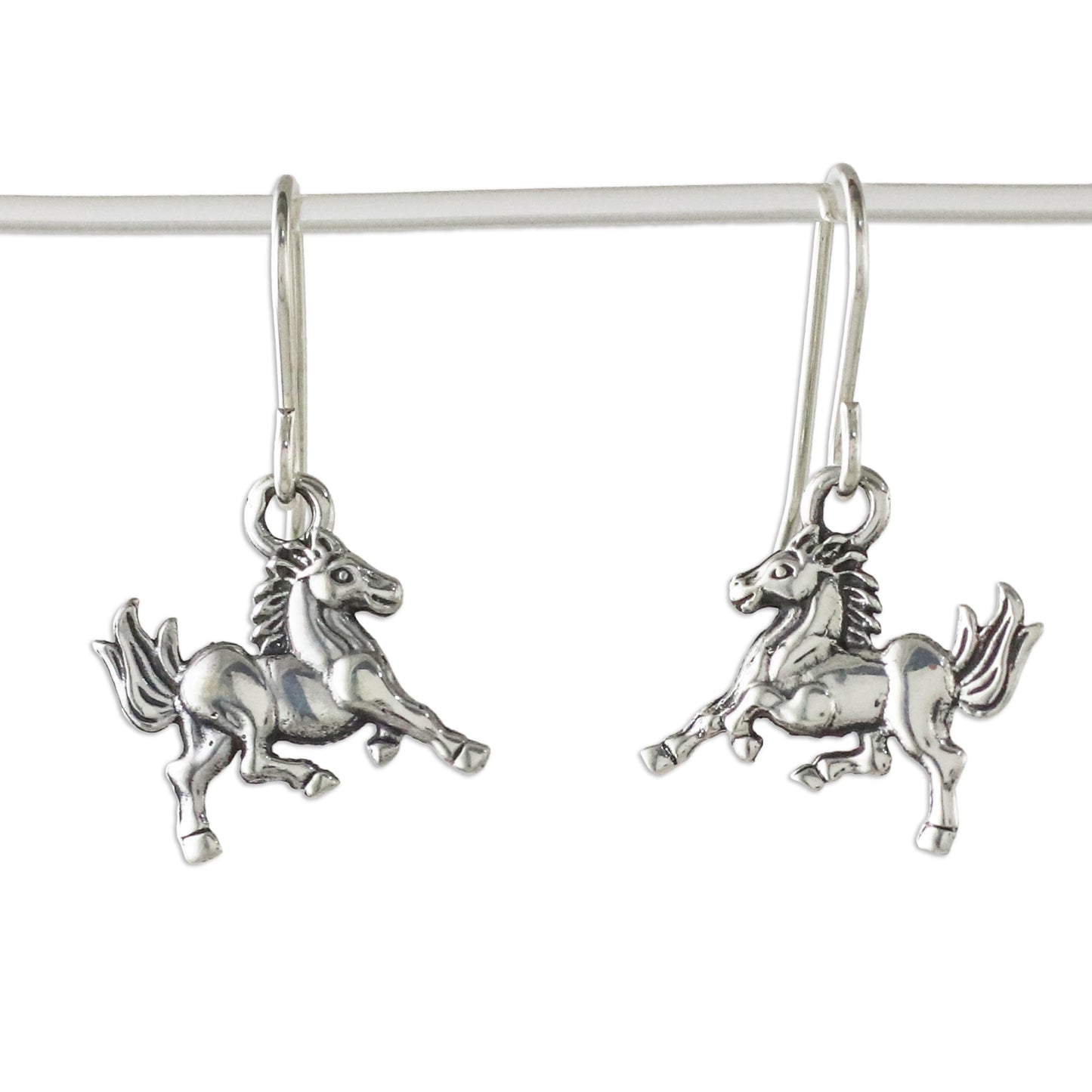 Galloping Stallions Sterling Silver Horse Dangle Earrings from Thailand