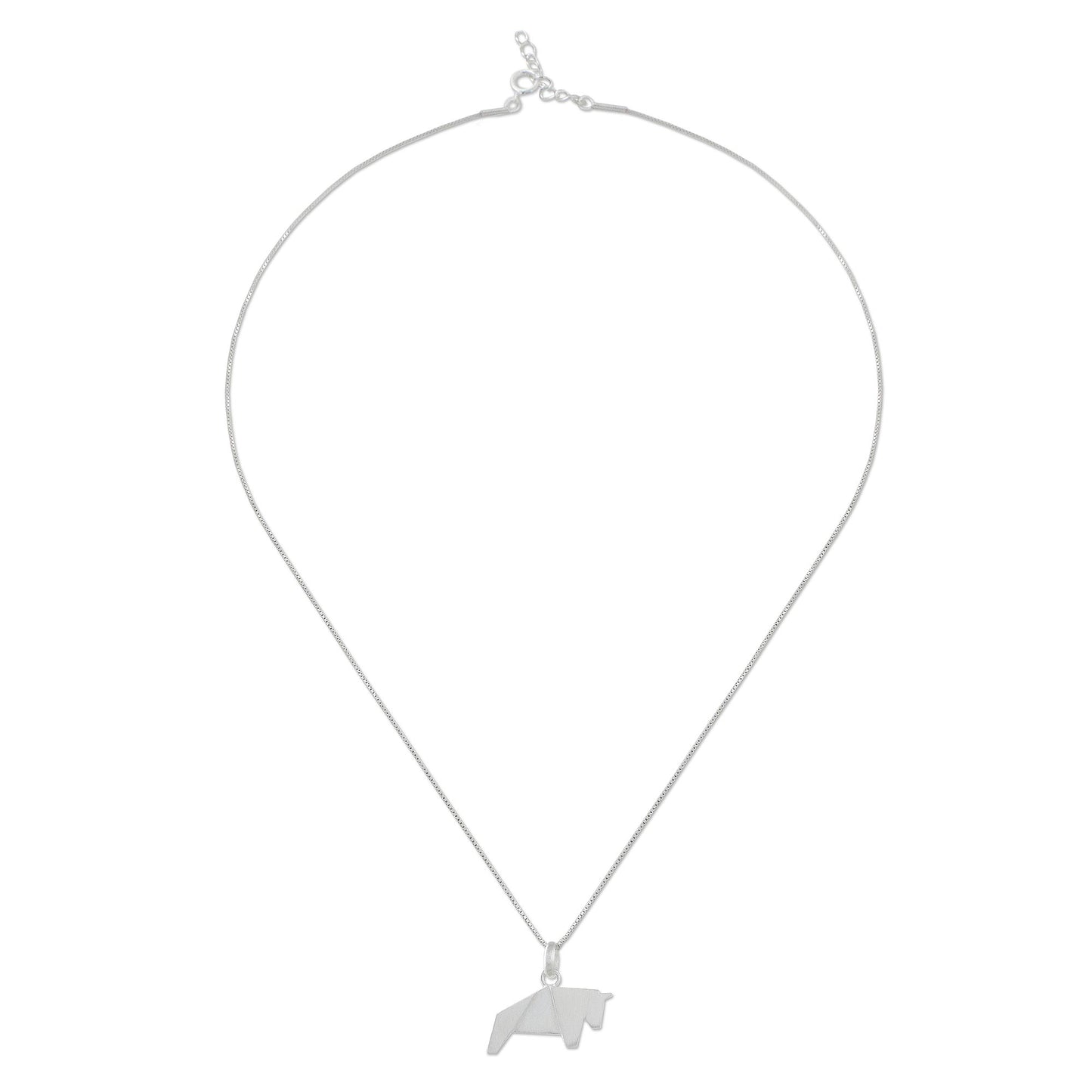 Origami Bull Bull Necklace Hand Crafted in Brushed Sterling Silver