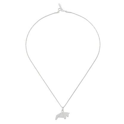 Origami Bull Bull Necklace Hand Crafted in Brushed Sterling Silver