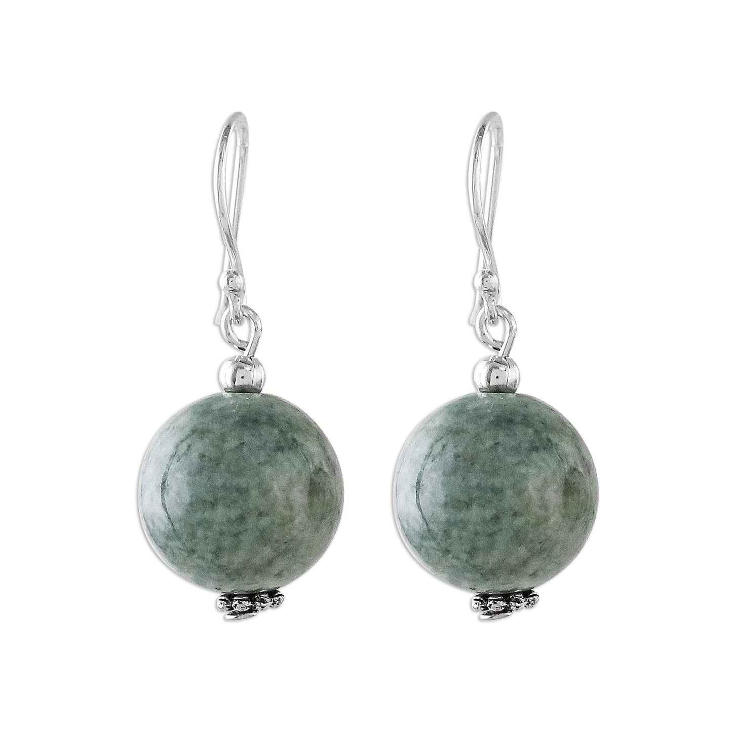 Touch of Jade Jade Bead and Sterling Silver Dangle Earrings from Thailand