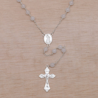 Blessed Mary Handmade Moonstone and Sterling Silver Rosary Y-Necklace