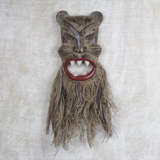 Roar of the Tiger Sese Wood African Tiger Mask with Jute Beard