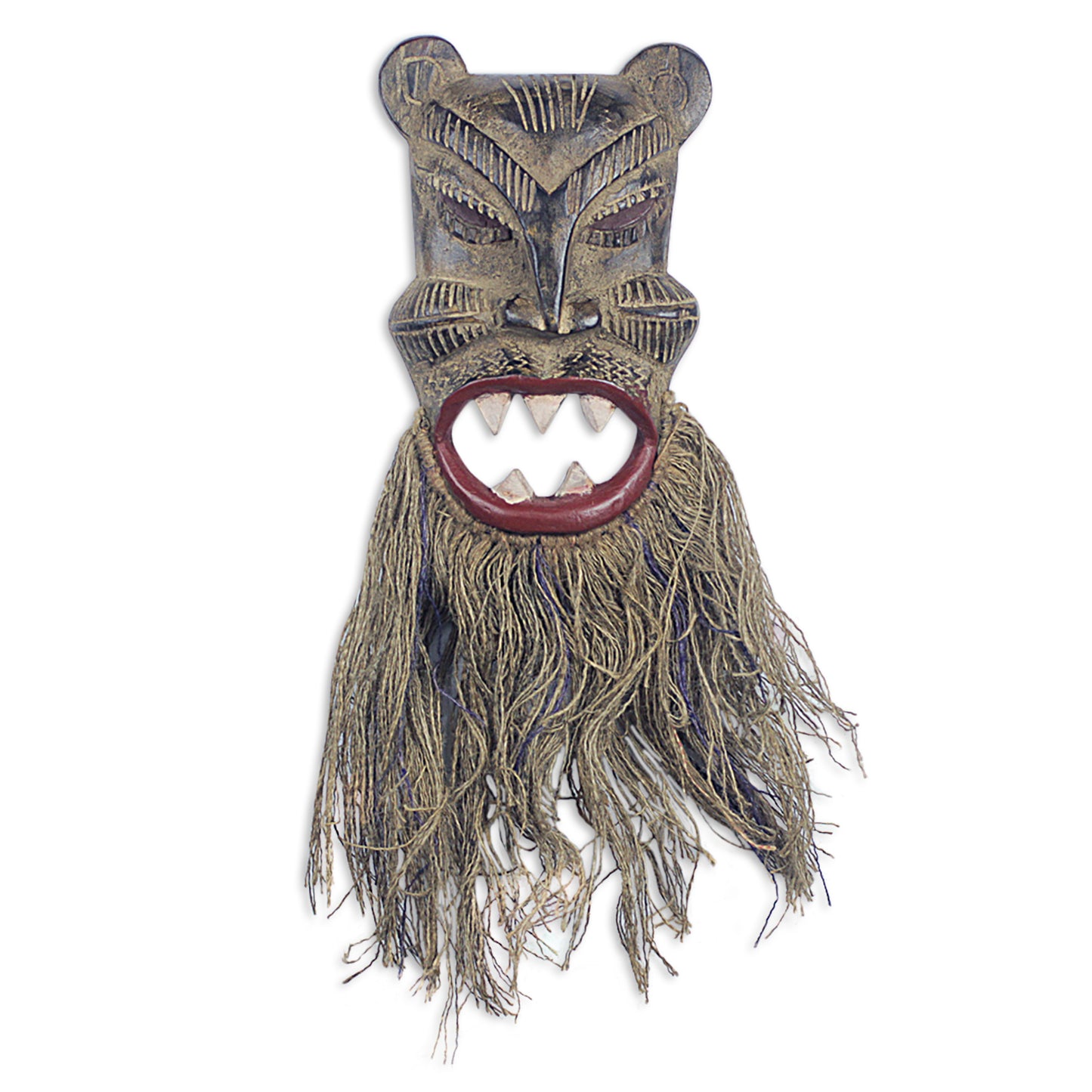 Roar of the Tiger Sese Wood African Tiger Mask with Jute Beard