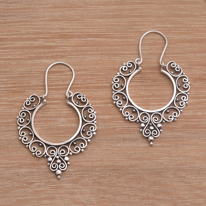 Fanciful Sterling Silver Ornate Hoop Earrings