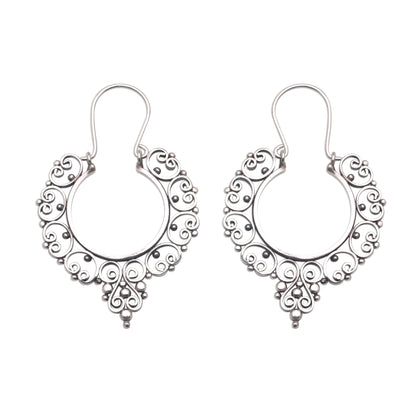 Fanciful Sterling Silver Ornate Hoop Earrings