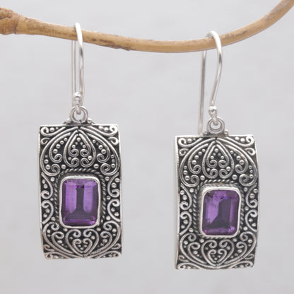 Mystical Sanctuary Rectangular Amethyst and Sterling Silver Dangle Earrings