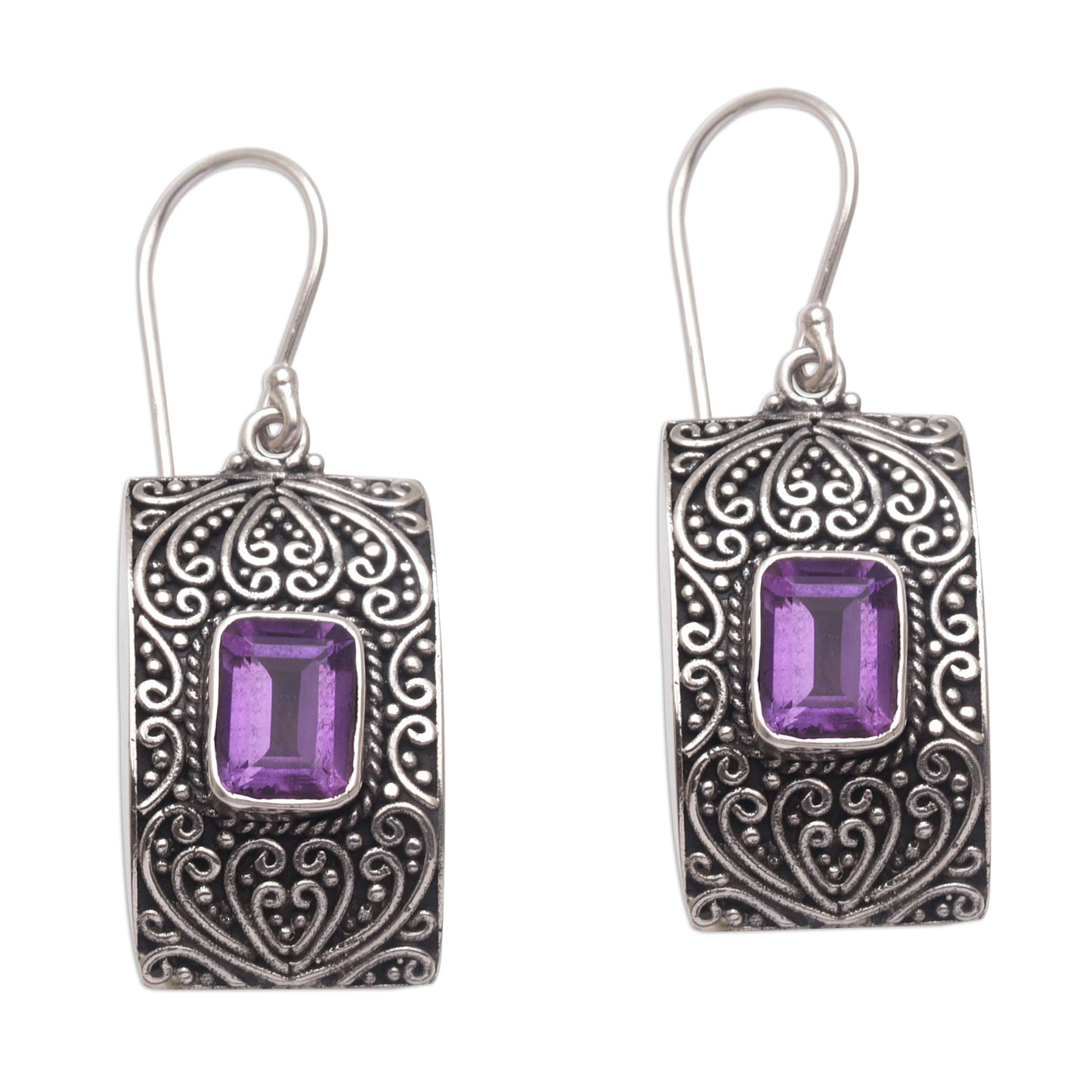 Mystical Sanctuary Rectangular Amethyst and Sterling Silver Dangle Earrings