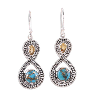 Dazzling Infinity Indian Citrine and Composite Turquoise Dangle Earrings