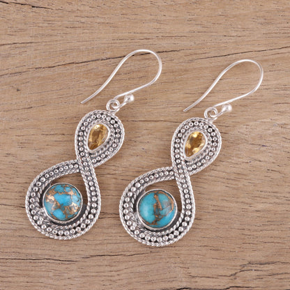 Dazzling Infinity Indian Citrine and Composite Turquoise Dangle Earrings